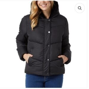 New!32 Degrees Women’s Black Quilted Jacket with Plush Lined Hood